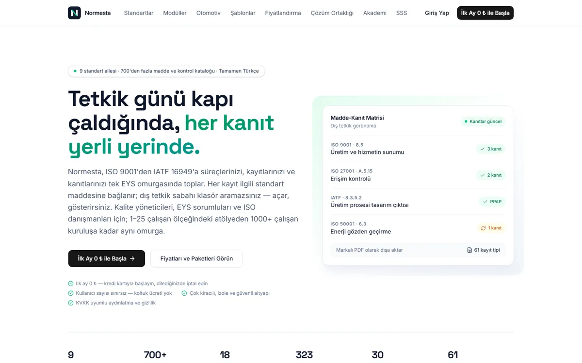 Normesta sitesinin ekran görüntüsü