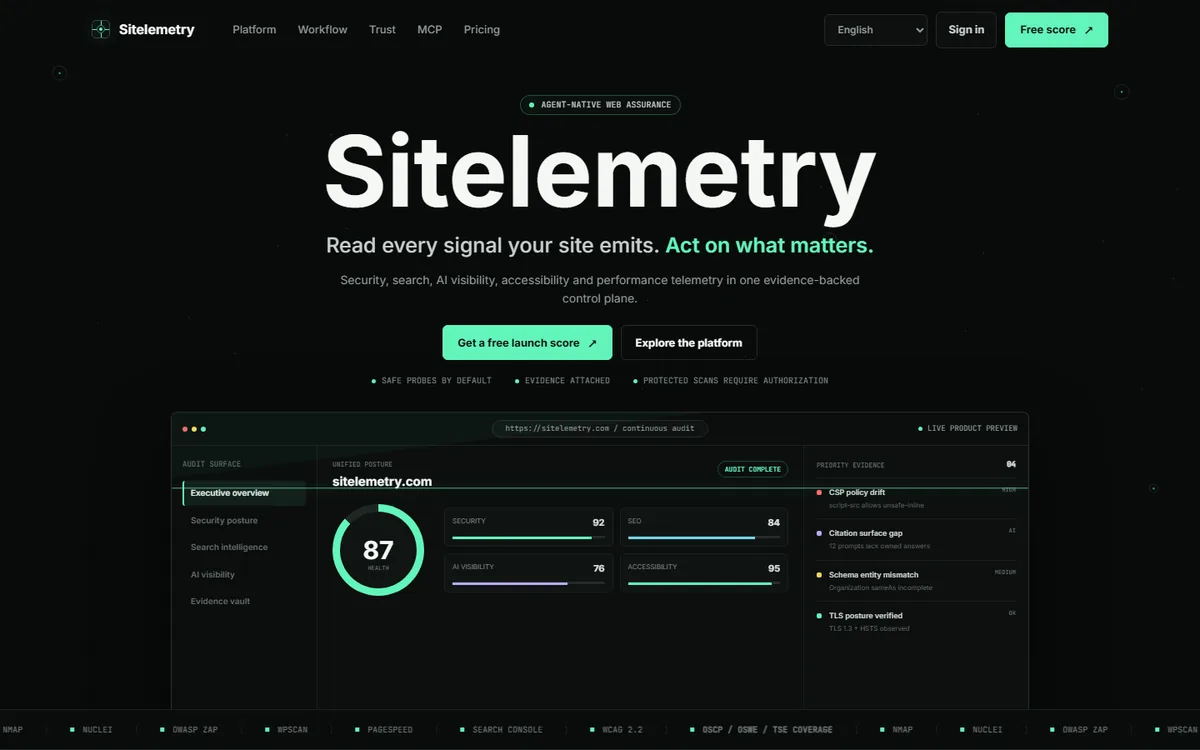 Sitelemetry sitesinin ekran görüntüsü